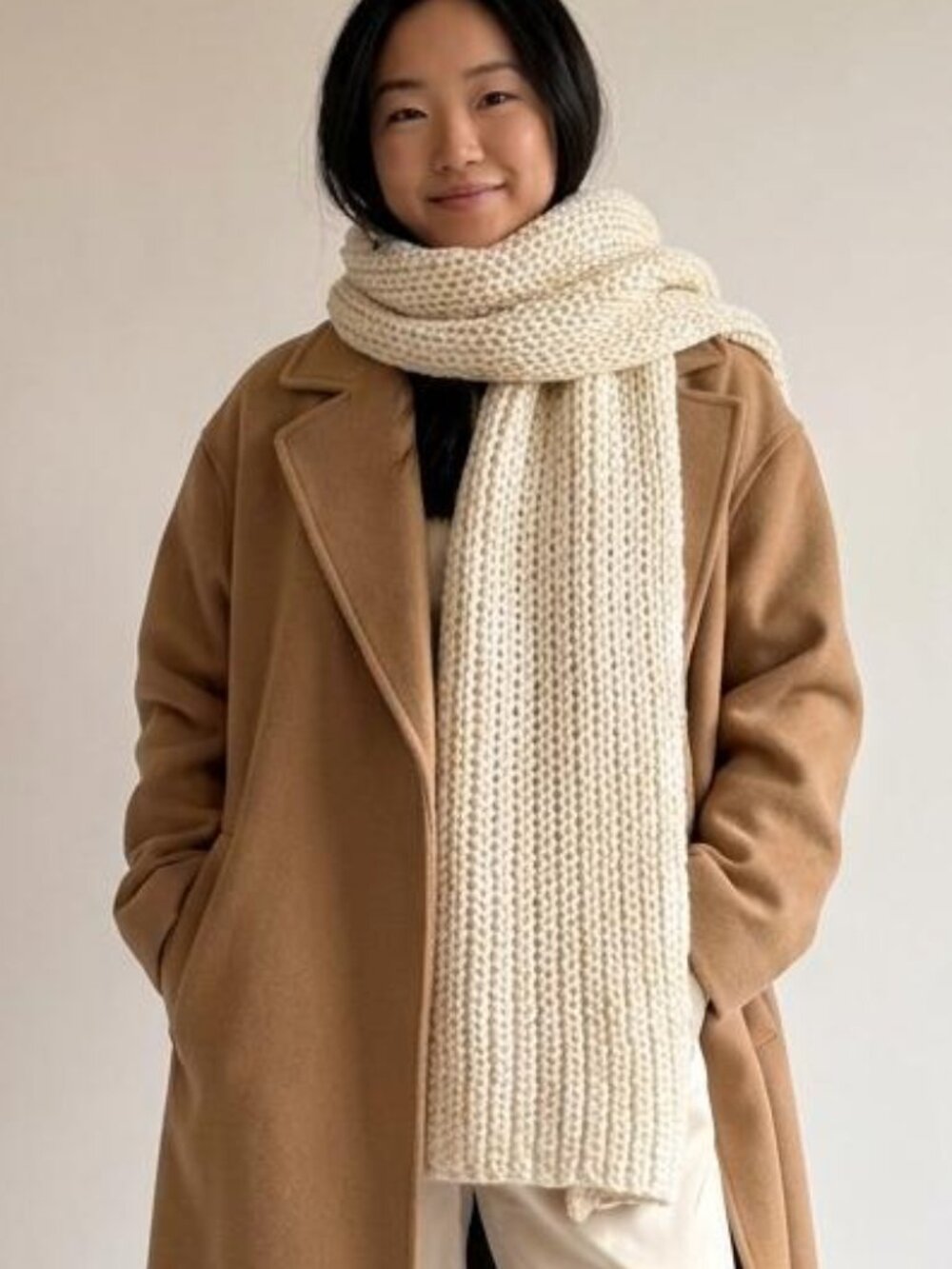 Zara Cream Oversized Chunky Ribbed Knit Scarf - 88" Long x 12" wide